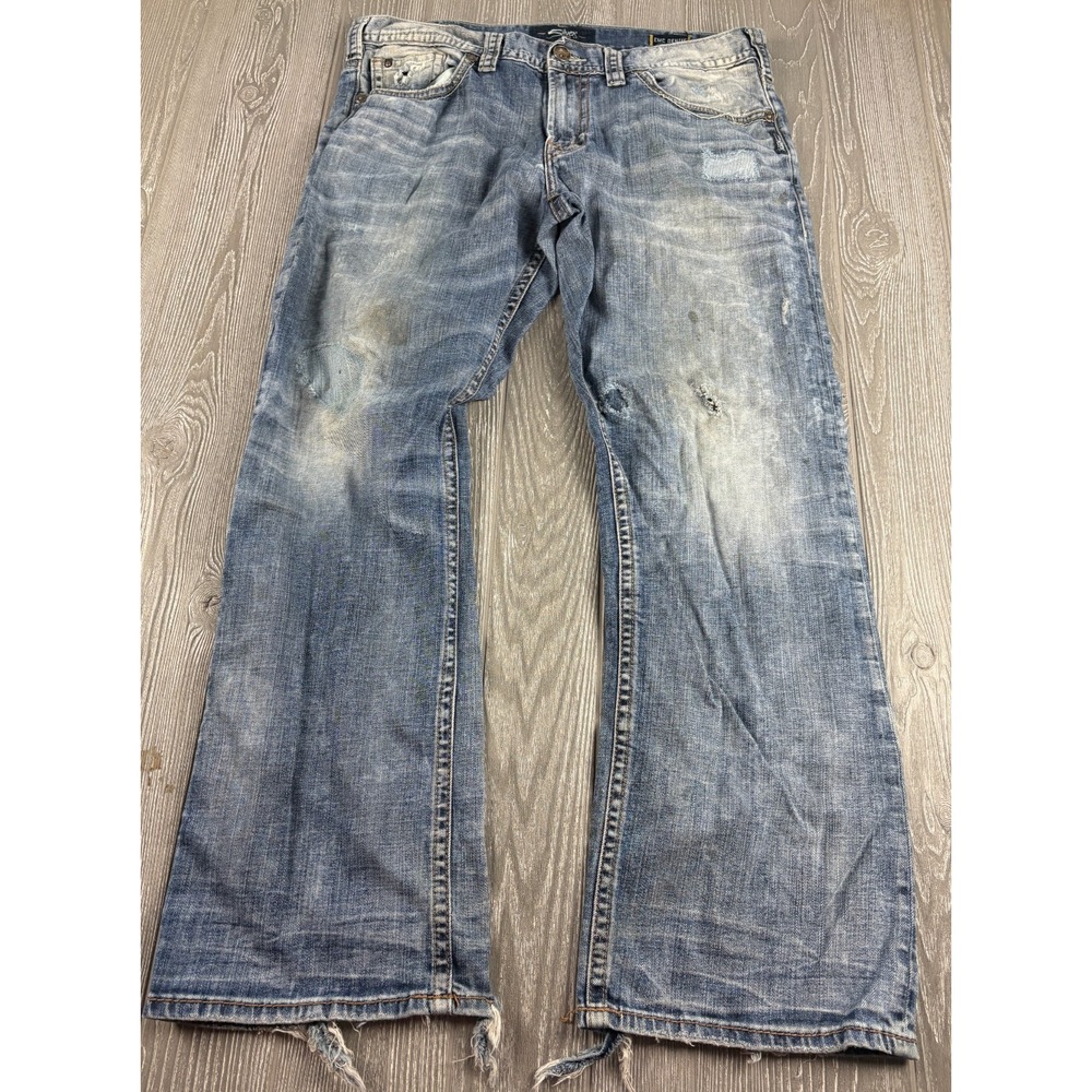 Silver Jeans Men Zac Blue Denim Distressed Bootcut Jeans Inseam 31 No Size Tag